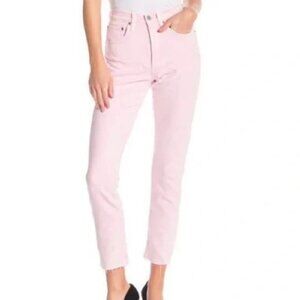 Levis Pink High Rise Wedgie Skinny Raw Hem Hidden Button Fly Crop Jeans 31